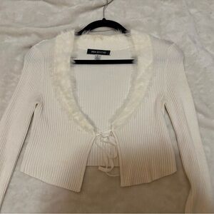 Urban Outfitters Cream Cardigan with Faux Fur Trim